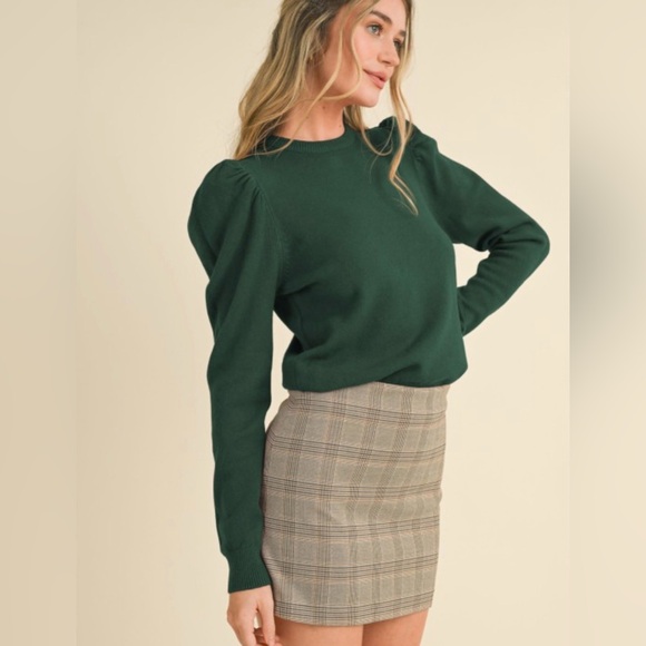 Beige Puff Sleeve Pullover Sweater - Picture 2 of 6